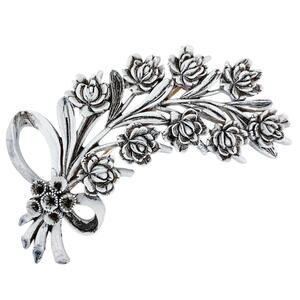 VTG Mid Century Ribbon Rose Brooch Antiqued Floral Flower Spray Celluloid Pin